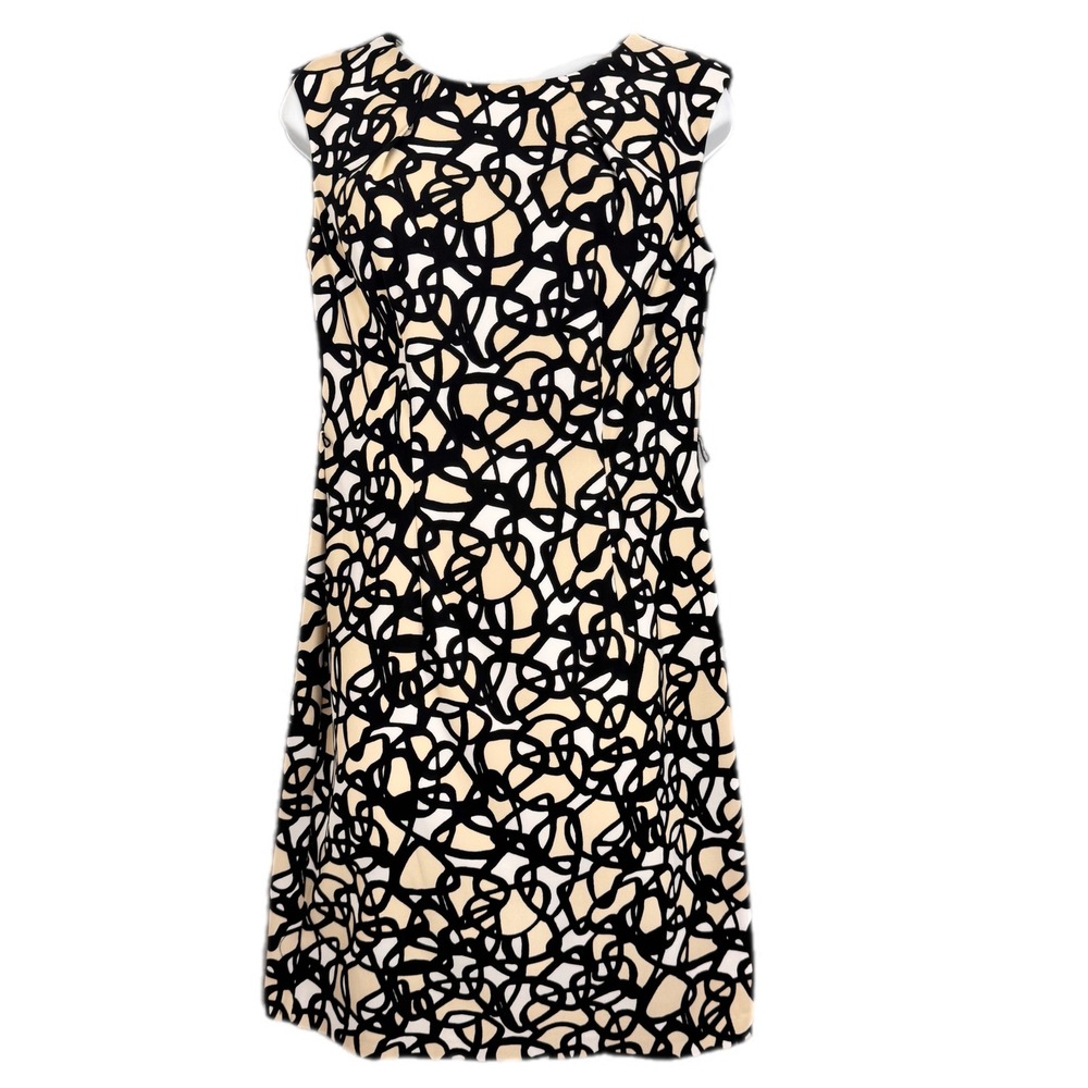 ALYX Shift Dress Women‎ 4 Tan Black Abstract Swirl Sleeveless Knee Length Zipper